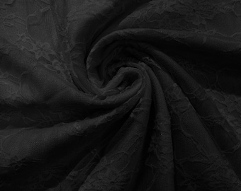 Black Floral Vintage 4-Way Stretch Lace by the yard.