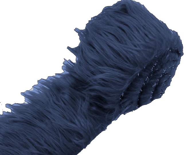 Navy Blue Long Pile Soft Faux Fur Fabric STRIP for Fur suit, Cosplay Costume, Photo Prop, Trim, Throw Pillow, Crafts.
