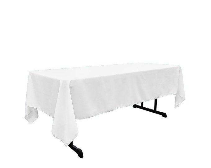 White - Rectangular Polyester Poplin Tablecloth / Party supply.