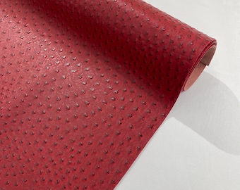 Faux Leather Ostrich Vinyl Upholstery Fabric, Dark Red 54” Wide with 3-D Texture