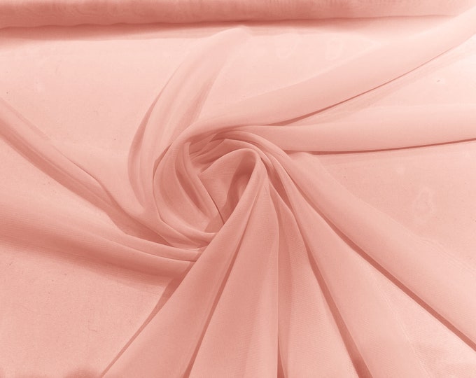 Blush Pink 58/60" Wide 100% Polyester Soft Light Weight, Sheer, See Through Chiffon Fabric/ Bridal Apparel | Dresses | Costumes/ Backdrop