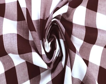 Burgundy Gingham 1 Inch Checkered Poly Cotton 58" Wide Fabric- Sold by the yard