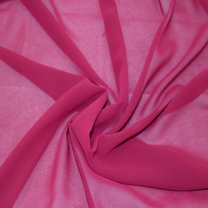 Tela de gasa transparente, ligera, suave y ligera, 100 % poliéster, color fucsia, de 58/60" de ancho. Se vende cortada a medida.