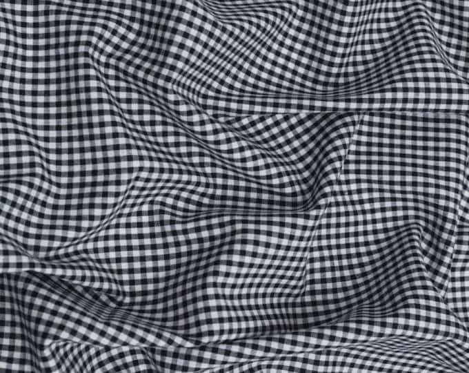 Black Gingham 1/8" Checkered Poly Cotton 58" Wide Fabric- Sold by the yard