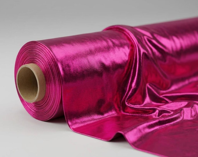 Fuchsia Metallic Foil Lame Spandex Fabric 60" Wide | Shiny 4 Way Stretch Metallic Fabric for Costumes, Dancewear & Apparel