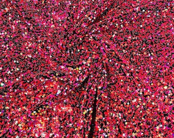 Clear Fuchsia All-Over 5mm Shiny Sequins Black Stretch Velvet 54" Wide.