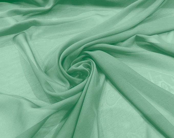 Mint Green 58/60" Wide 100% Polyester Soft Light Weight, Sheer, See Through Chiffon Fabric/ Bridal Apparel | Dresses | Costumes/ Backdrop