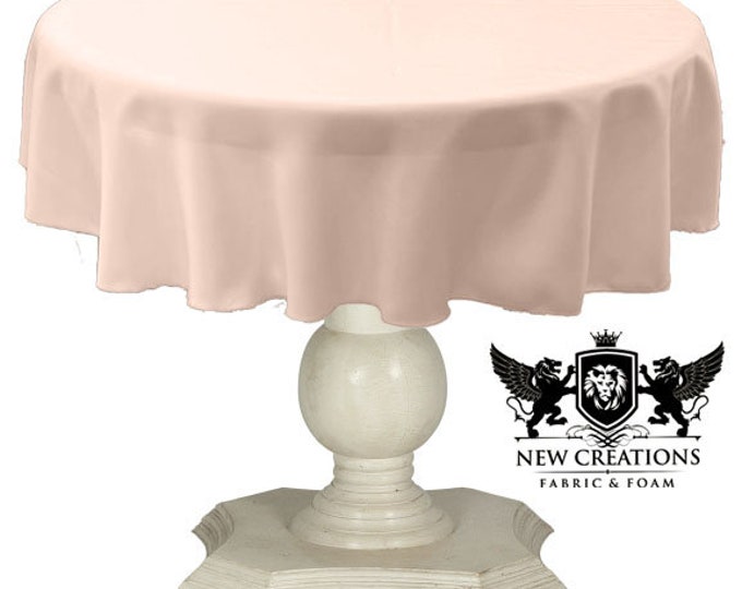 Blush Peach Round Tablecloth Solid Dull Bridal Satin Overlay for Small Coffee Table Seamless.