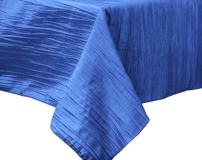 Steel Blue Square Light Weight Accordion Design Crushed Taffeta Seamless Table Overlay