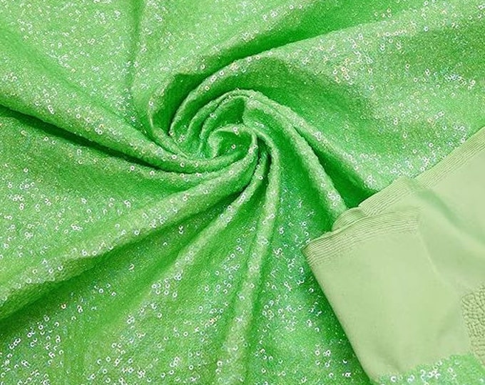 Lime Green Hologram - Mini Glitz Sequins on a 4 Way Stretch Spandex Fabric- Sold by The Yard.
