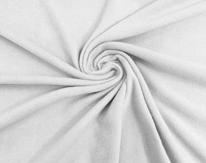 White Solid Polar Fleece Fabric Anti-Pill 58" Wide Sold by The Yard.