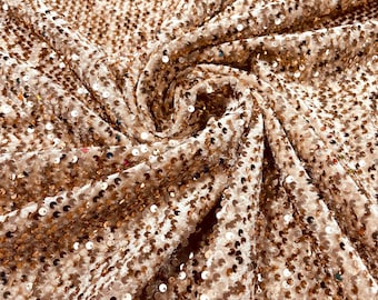 Champagne Shiny sequins on a stretch velvet fabric-Prom-Nightgown-sold by the yard.