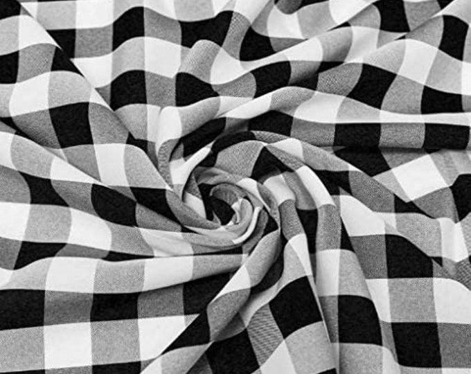 Black & White, 60" Wide 100% Polyester 1" Poplin Gingham Checkered Plaid Fabric.