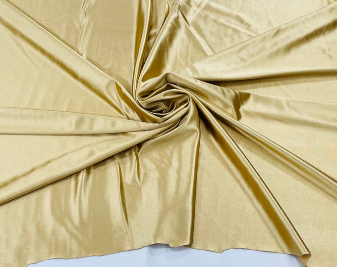 Light Gold Deluxe Shiny Polyester Spandex Fabric Stretch 58" Wide Sold by The Yard.