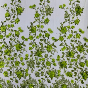 Lime Green 3D Princess Satin Flower Glitter Sequin Lace Fabric 54" Wide ...