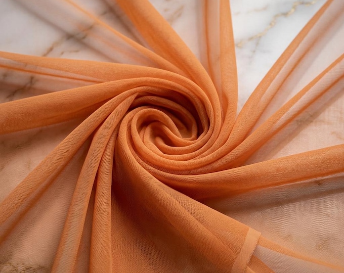 Orange Stretch Power Mesh Fabric 60” Wide | Sheer Nylon Spandex Mesh by Yard | Lightweight Breathable Fabric for Dancewear Lingerie