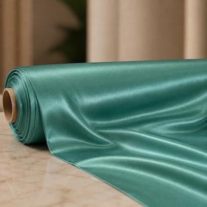 Stretch Satin Fabric, Seafoam Heavy Shiny Polyester Spandex, 58-Inch Wide Prom Material