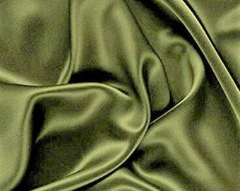 Olive Green Silky Stretch Charmeuse Satin 58" Wide Fabric.