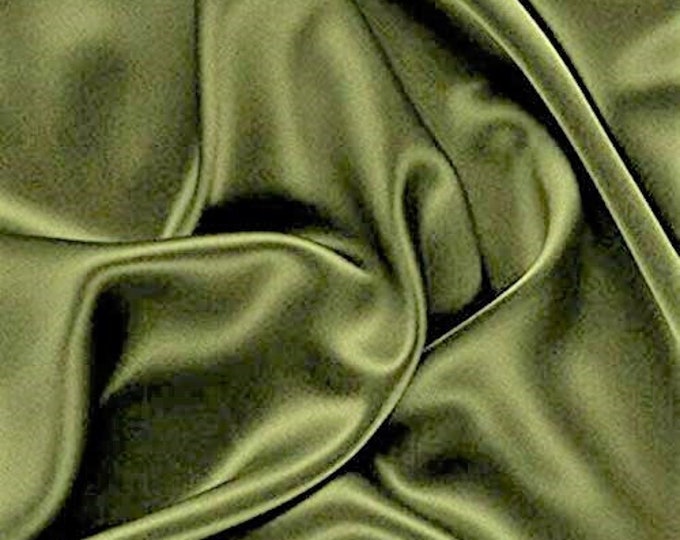 Olive Green 58-59" Wide - 96 percent Polyester, 4% Spandex Light Weight Silky Stretch Charmeuse Satin Fabric by The Yard.