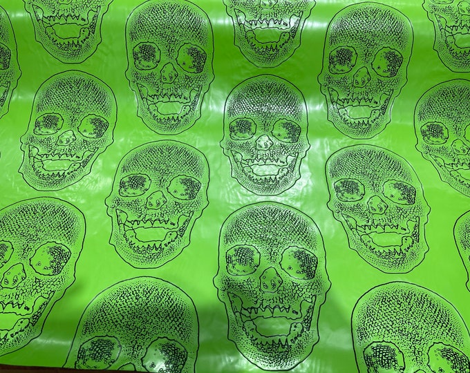 Lime green 53/54" Wide Skull Fake Leather Upholstery, 3D Faux Leather PVC Vinyl Fabric Sold By The Yard.