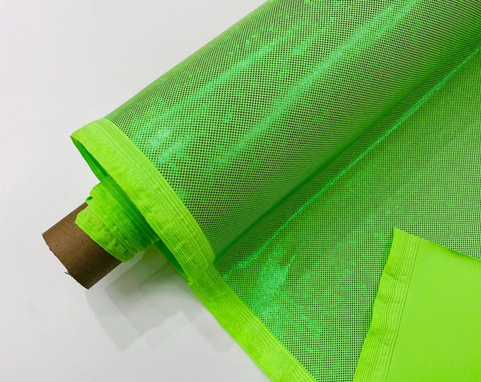 Lime Green Shattered Glass Foil Hologram/58” Wide/4 Way Stretch Spandex Nylon Tricot by the yard.