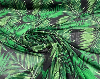 Green leaf design on a Black power mesh 4-way stretch 58"-Sold by the yard.