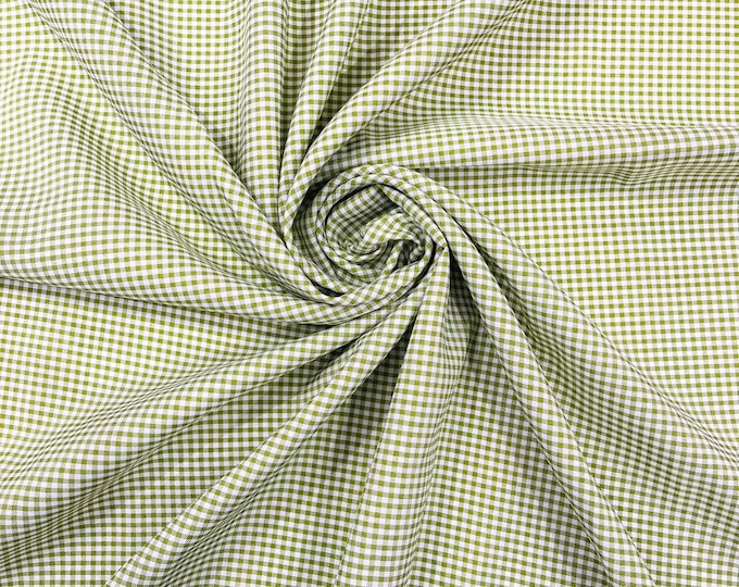 Olive Green Gingham 1/8” Squares, Polyester Checkered Fabric- Sold by the yard