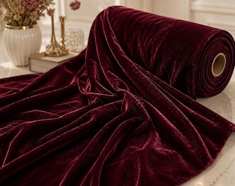 Burgundy Stretch Velvet Fabric 58" Wide | Apparel Costume Fabric By The Yard | Soft Velvet Cosplay Material