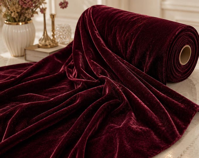 Burgundy Stretch Velvet Fabric 58" Wide | Apparel Costume Fabric By The Yard | Soft Velvet Cosplay Material