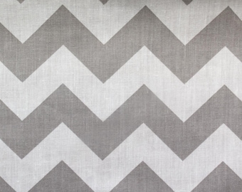 Silver On White 58-60" Wide 1 inch Chevron Zig Zag Poly Cotton Fabric - Sold By The Yard