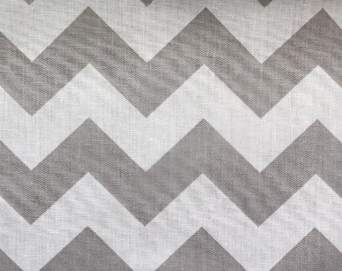 Silver On White 58-60" Wide 1 inch Chevron Zig Zag Poly Cotton Fabric - Sold By The Yard