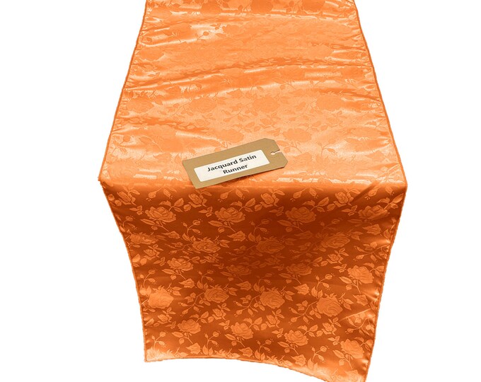 Orange Jacquard Satin Roses Runner, Party Supply / Wedding / Decoration.