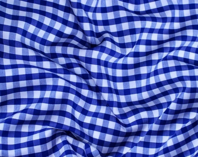 Royal Blue Gingham 1/4" Checkered Poly Cotton 58" Wide Fabric- Sold by the yard