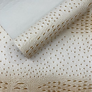 Smore Cream Gator Vinyl 3D Ostrich Embossed Fabric, 54" Wide Faux Leather by The Yard