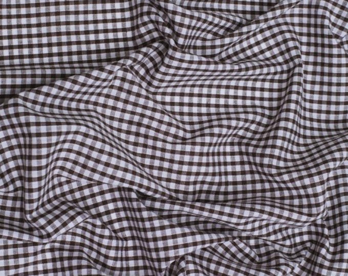 Brown Gingham 1/8" Checkered Poly Cotton 58" Wide Fabric- Sold by the yard