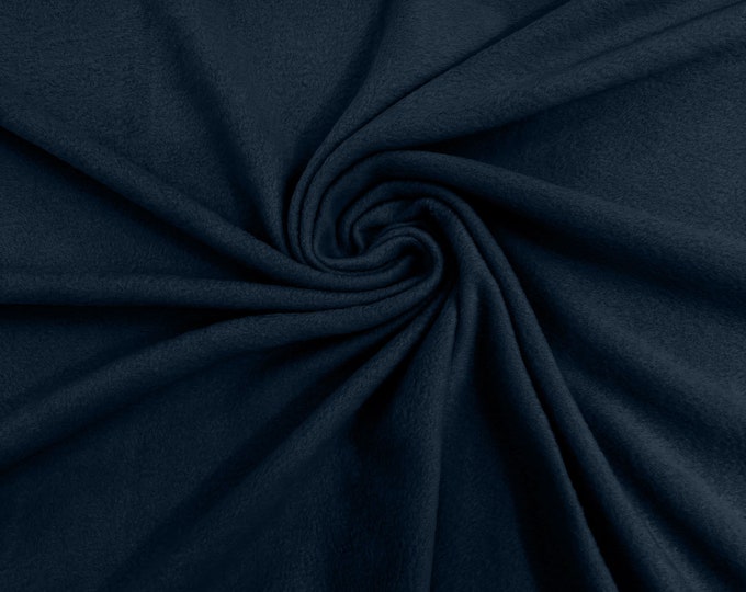 Dark Navy Blue Solid Polar Fleece Fabric Anti-Pill 58" Wide Sold by The Yard.