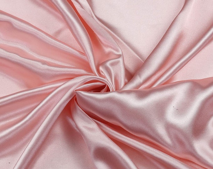 Blush Pink Charmeuse Bridal Solid Satin Fabric for Wedding Dress Fashion Crafts Costumes Decorations Silky Satin 58” Wide Sold By The Yard.