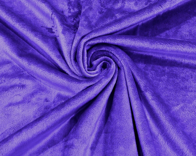 Purple Minky Smooth Soft Solid Plush Faux Fake Fur Fabric Polyester- Sold by the yard.