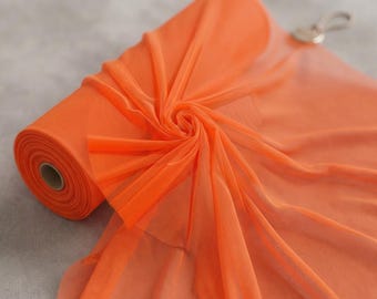 Bright Orange Stretch Power Mesh Fabric by Yard, Sheer Tulle Fabric, Spandex Net Fabric for Dresses, Dancewear, Festival Outfit.