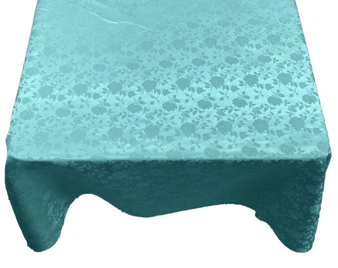 Jade Roses Jacquard Satin Rectangular Tablecloth Seamless/Party Supply.