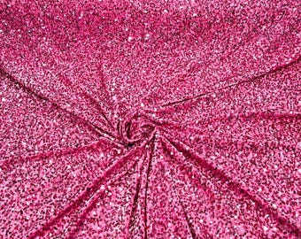 Pink All-Over 5mm Shiny Sequins Stretch Velvet 54" Wide.