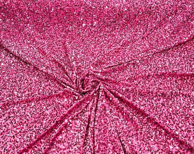 Pink All-Over 5mm Shiny Sequins Stretch Velvet 54" Wide.
