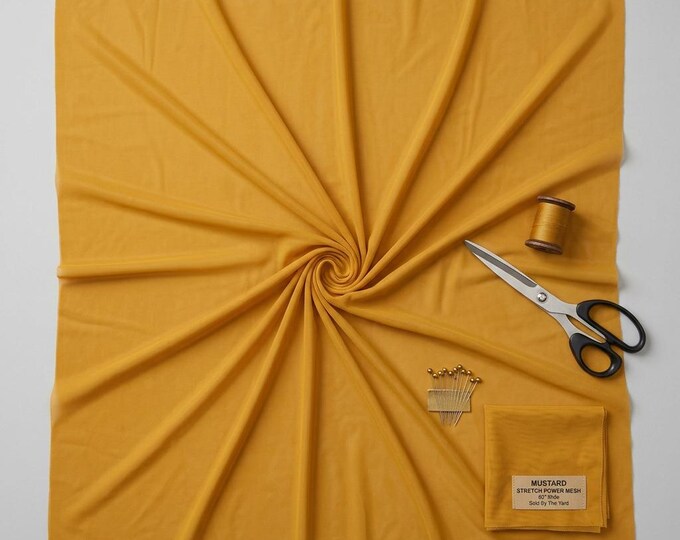 Mustard Yellow Power Mesh Fabric Golden Stretch Mesh Fabric Sheer Nylon Spandex Fabric 60 Inch Wide Dress Fabric by the Yard