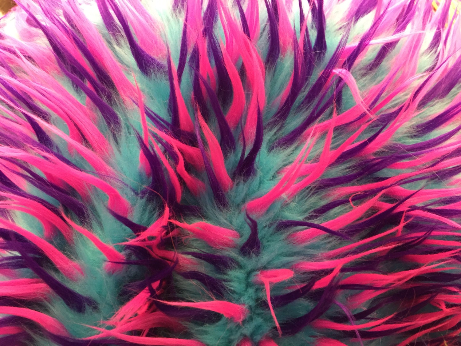 3 tone spikes faux fur- aqua/fuchsia/purple.shaggy faux fur sold by the ...