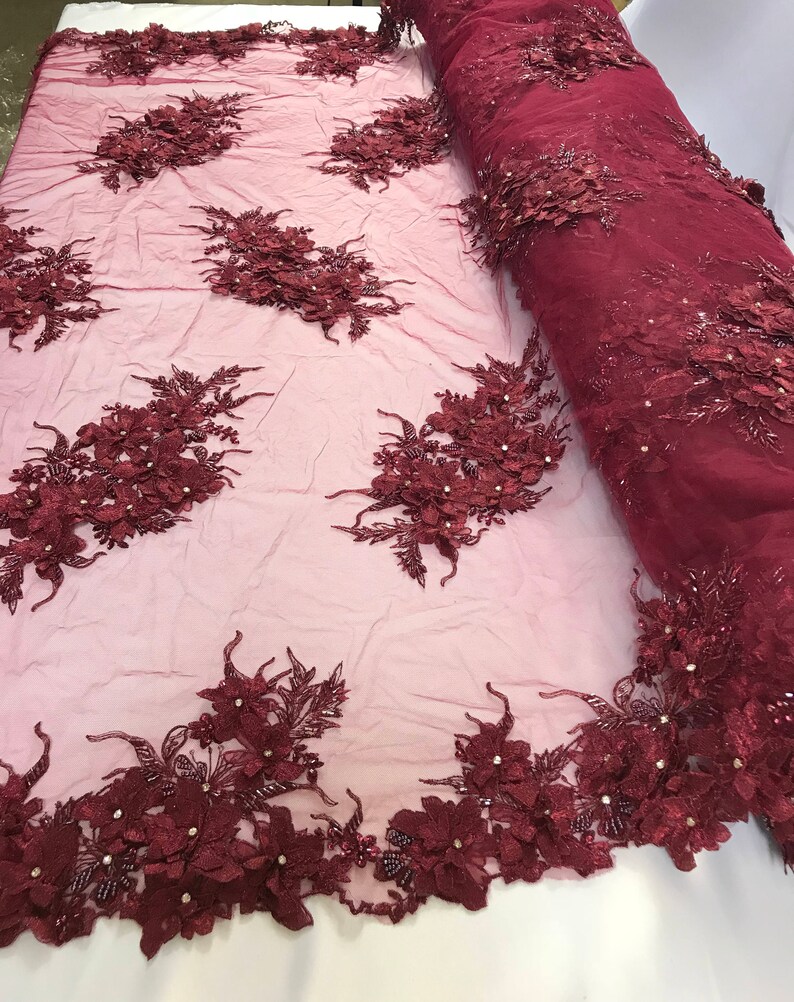 Burgundy princess 3d floral design embroider with beads and | Etsy