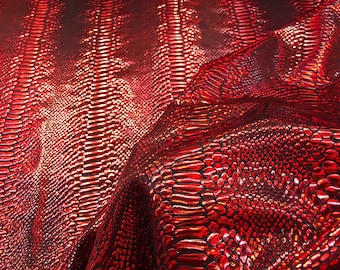 Red iridescent snake skin print on a 2 way stretch nylon spandex-skirts-leggings-dresses-decorations-nightgown-sold by the yard.