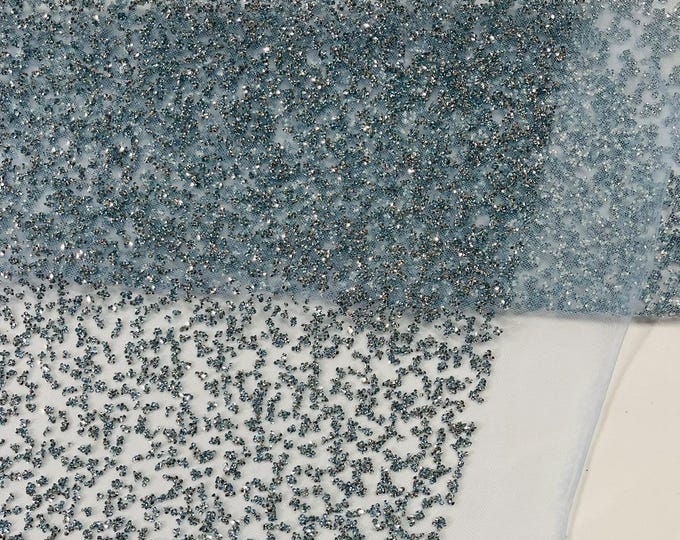 Baby Blue - Glitter Rhinestones on Mesh Fabric, | Glimmer | Sparkle Fabric (by The Yard).