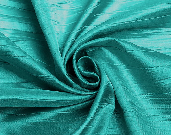 Aqua Green - Crushed Taffeta Fabric - 54" Width - Creased Clothing Decorations Crafts - Sold By The Yard