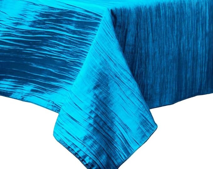 Turquoise Square Light Weight Accordion Design Crushed Taffeta Seamless Table Overlay