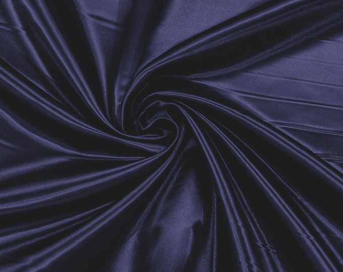 Dark Navy Blue Heavy Shiny Bridal Satin Fabric for Wedding Dress, 60" inches wide sold by The Yard. New Colors